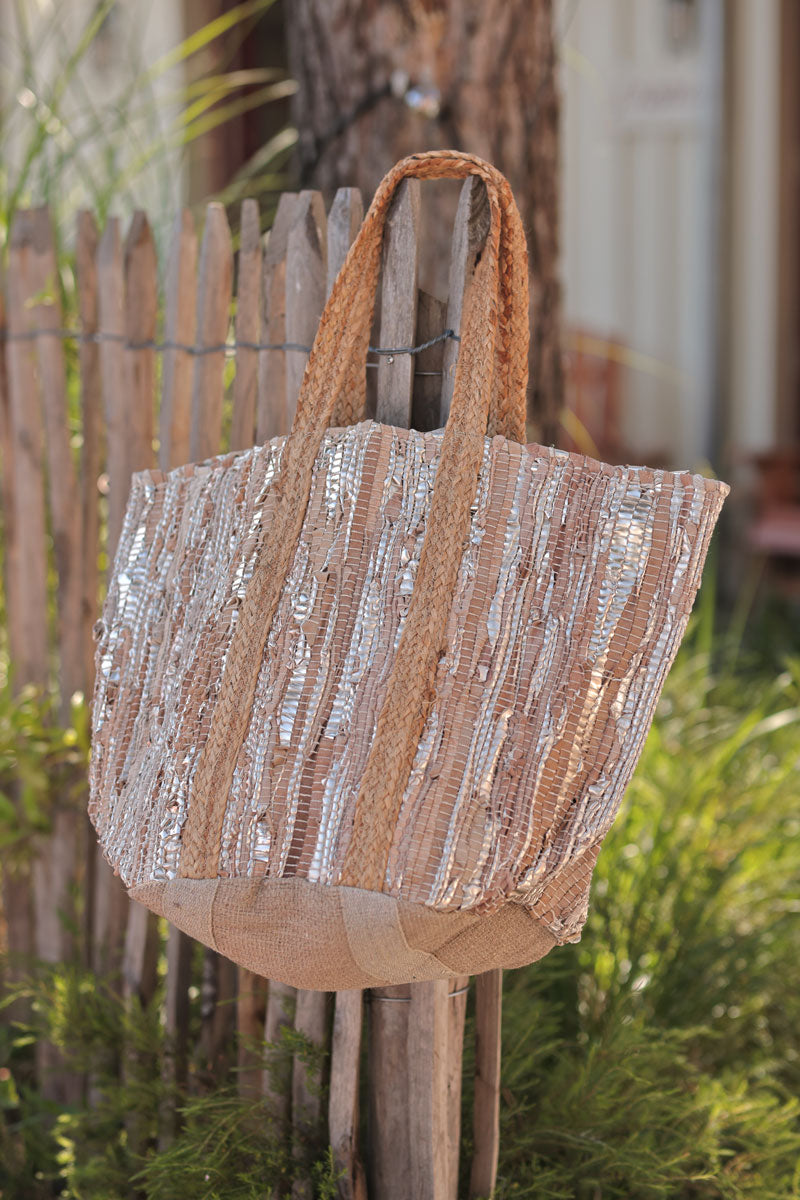 Light Brown Woven Tote with Jute Straps