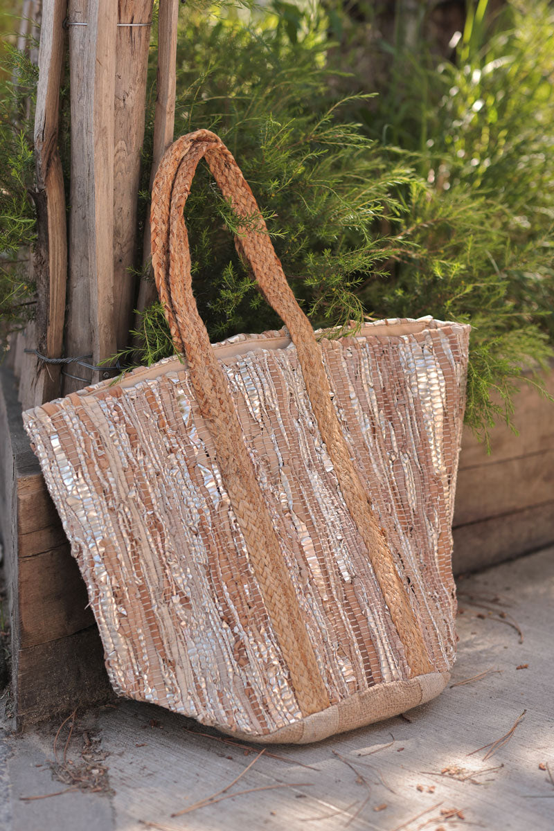 Light Brown Woven Tote with Jute Straps