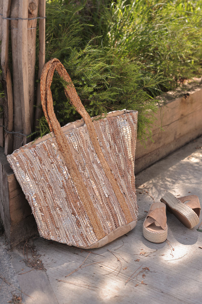 Light Brown Woven Tote with Jute Straps