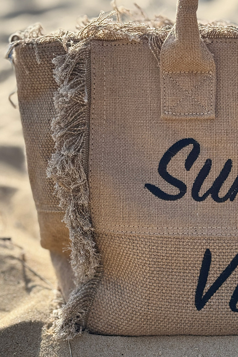 Beige “Summer Vibes” Burlap Tote Bag