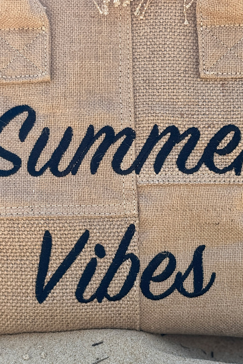 Beige “Summer Vibes” Burlap Tote Bag