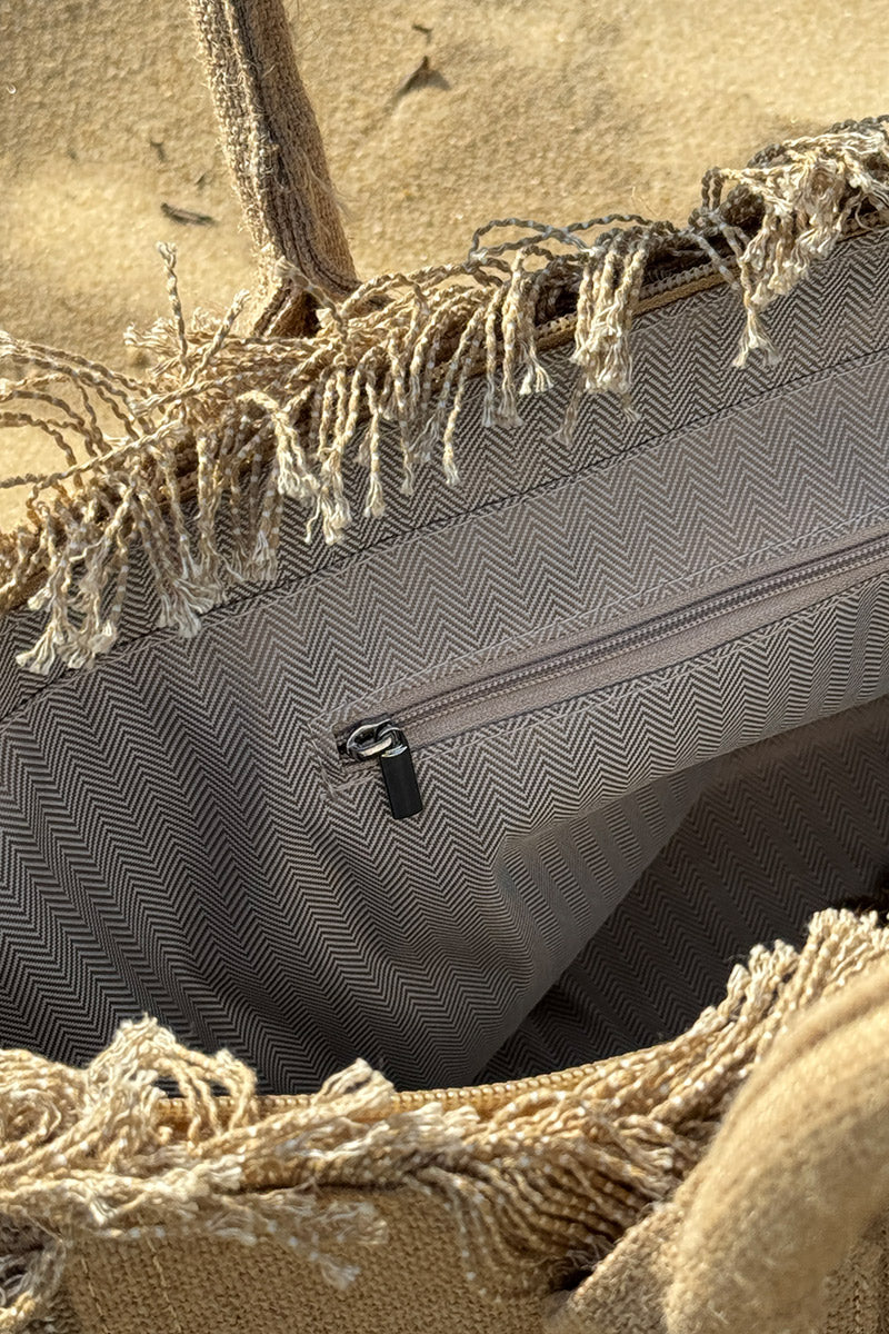 Beige “Summer Vibes” Burlap Tote Bag