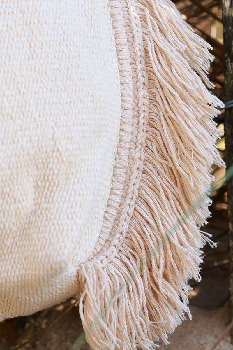 Beige Woven Fringe Tote