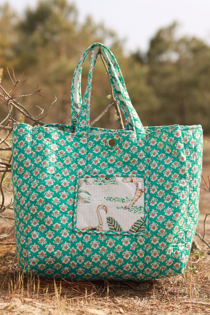 Cream Jungle Print Gauze Tote
