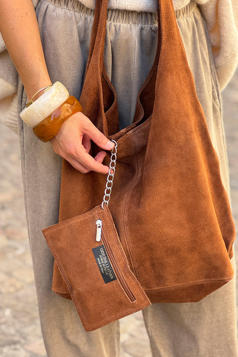 Camel Slouchy Suede Tote Bag