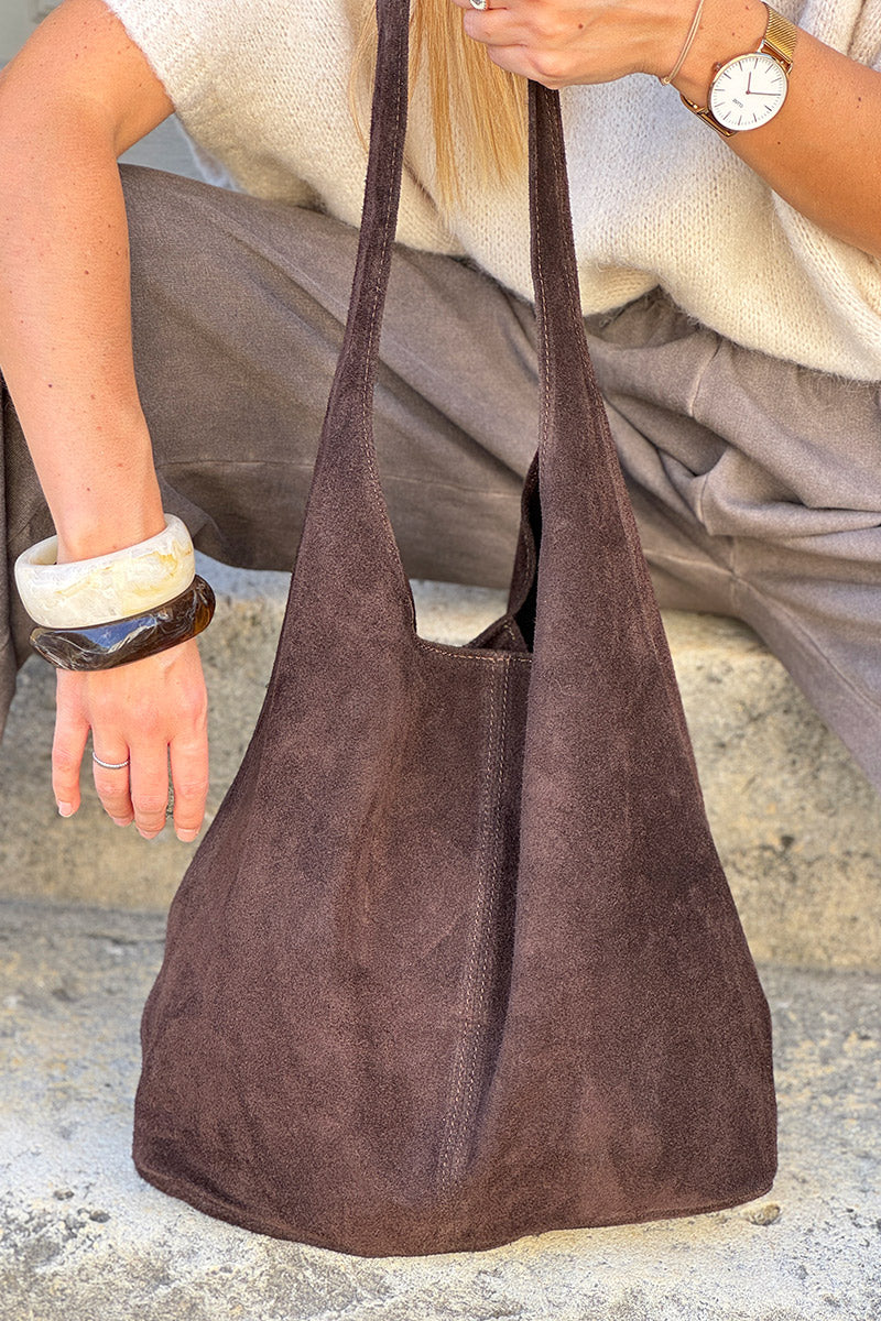 Chocolate Slouchy Suede Tote Bag