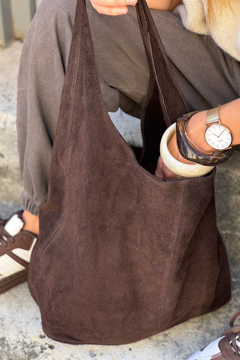 Chocolate Slouchy Suede Tote Bag