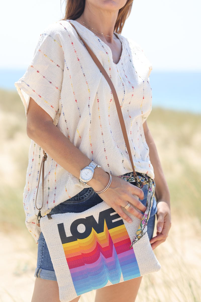 Sac pochette en coton naturel Love 3d multicolore