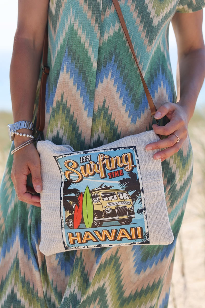 Sac pochette en coton naturel Surfing Hawaii h045 (1)