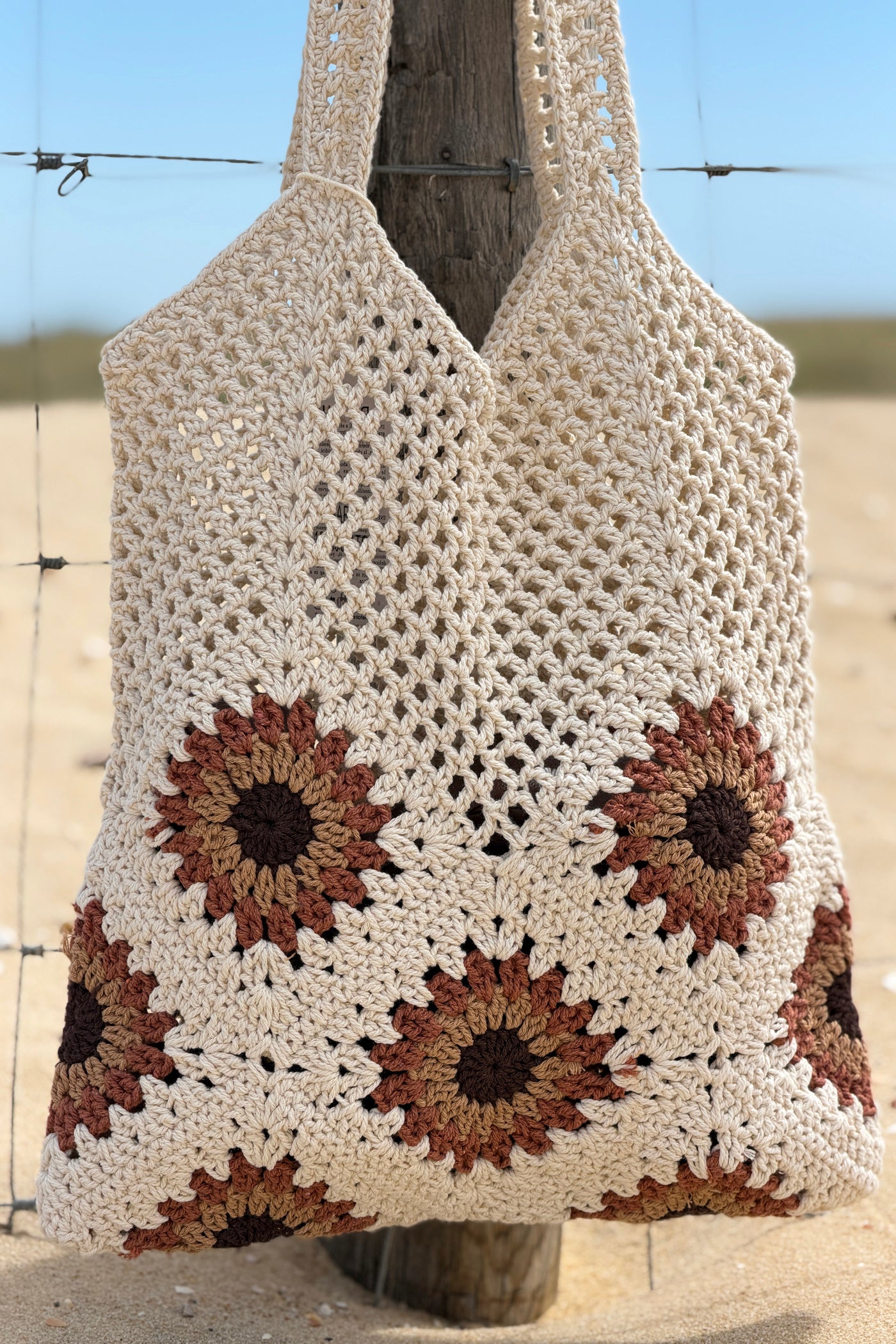 Cream Granny Square Crochet Tote