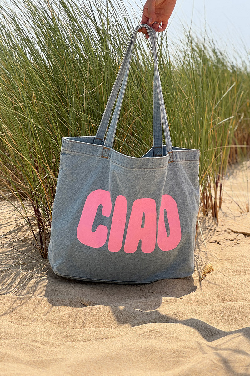 Sac tote bag fourre-tout en jean délavé clair CIAO rose