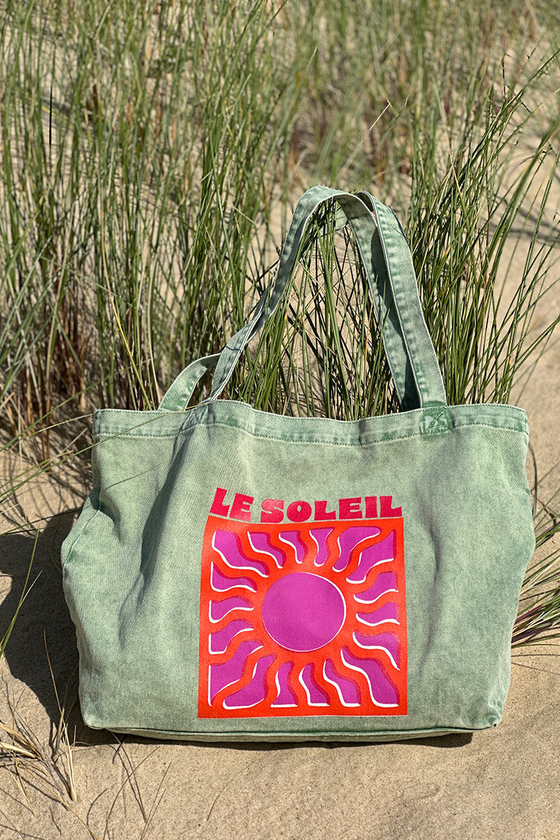 Olive “Le Soleil” Denim Tote Bag