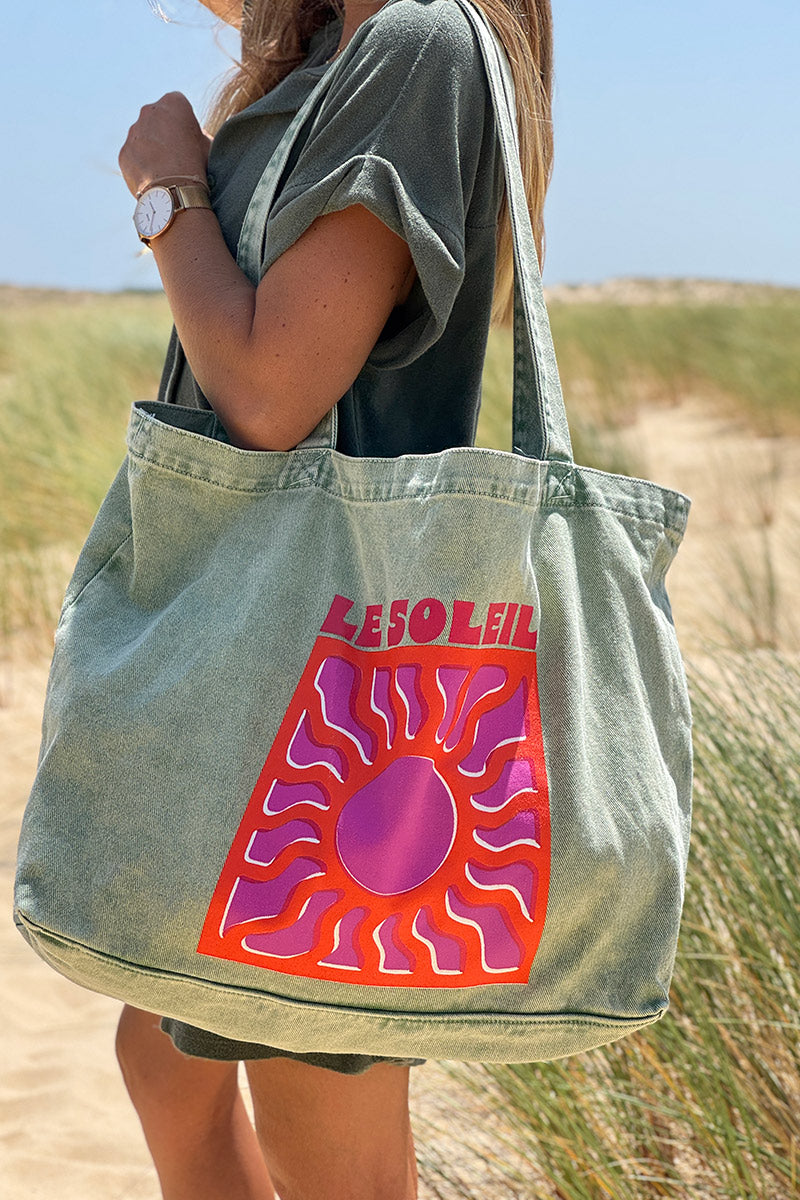 Olive “Le Soleil” Denim Tote Bag