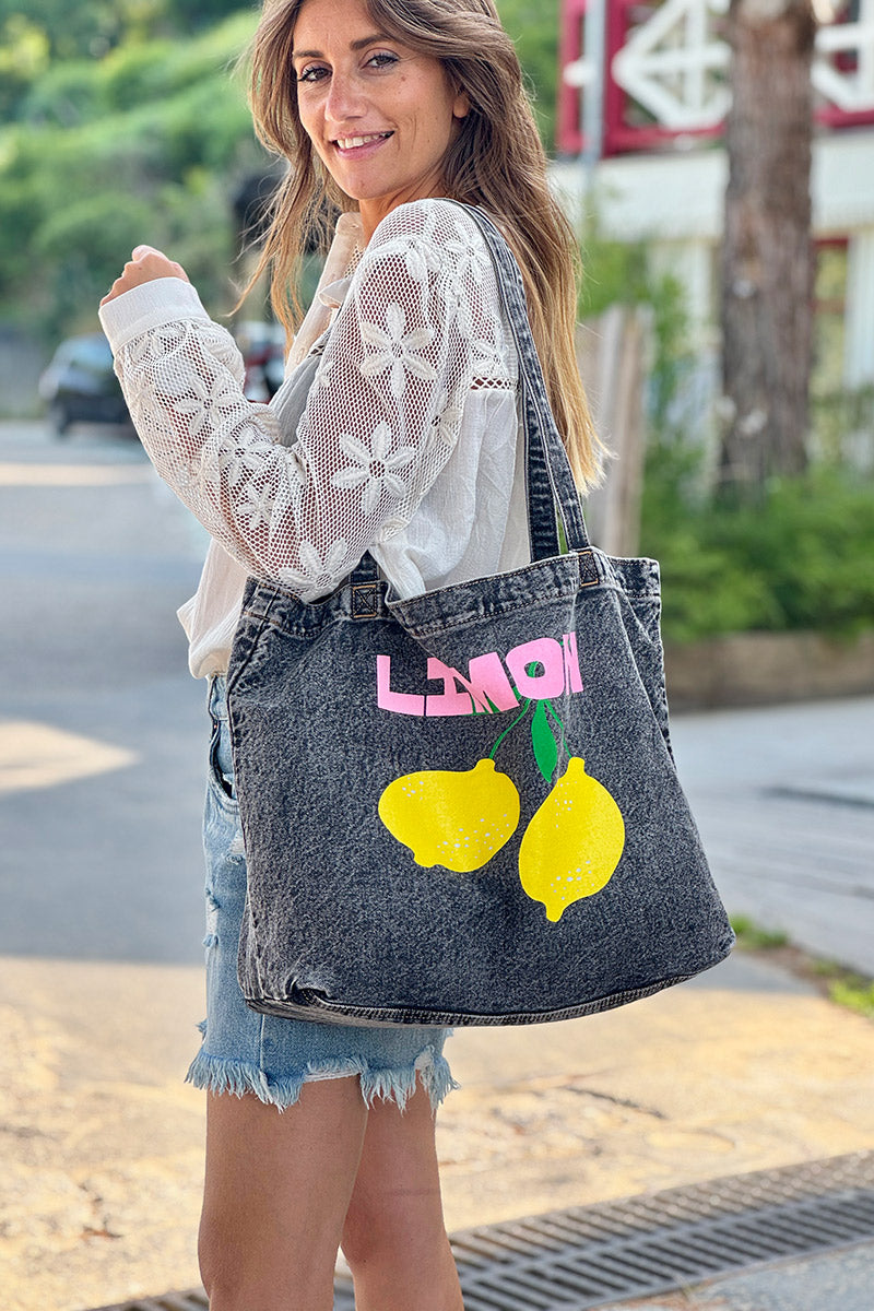 Black Vintage Denim Limon Tote