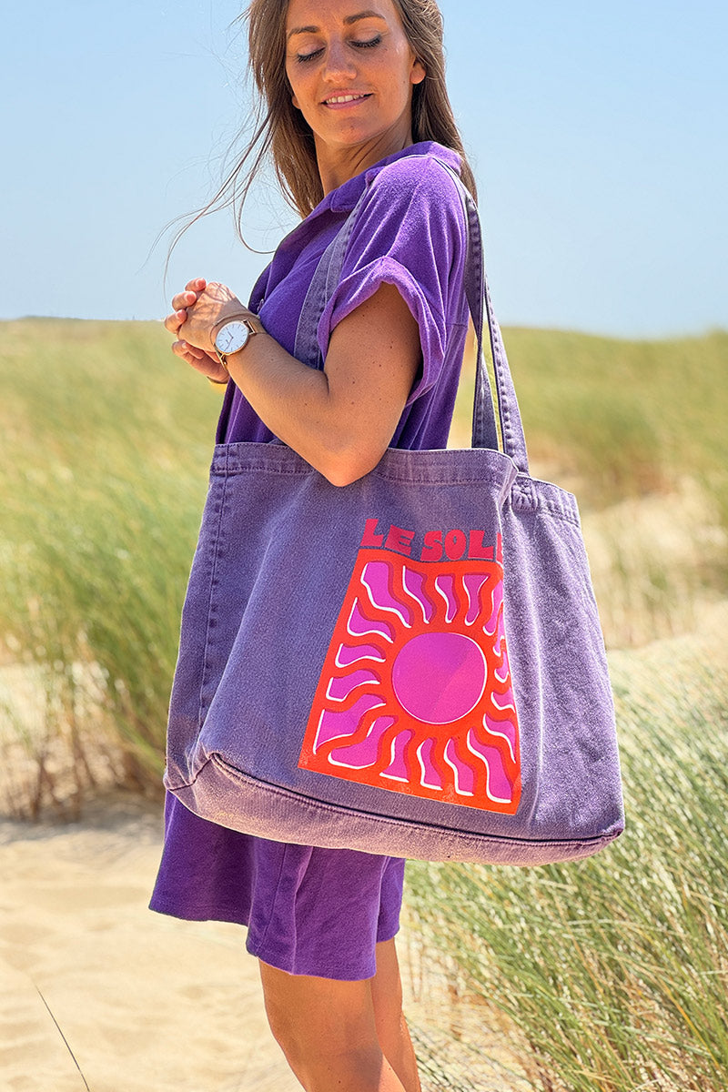 Purple “Le Soleil” Denim Tote Bag
