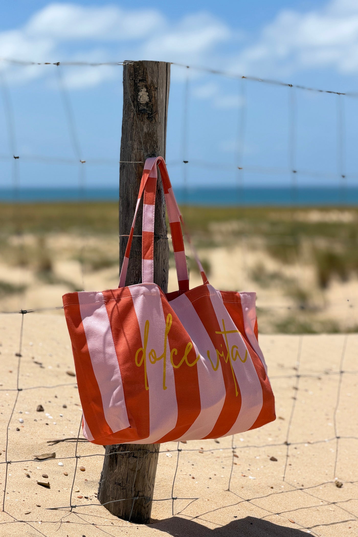 Sac tote bag rayures rose et orange Dolce Vita