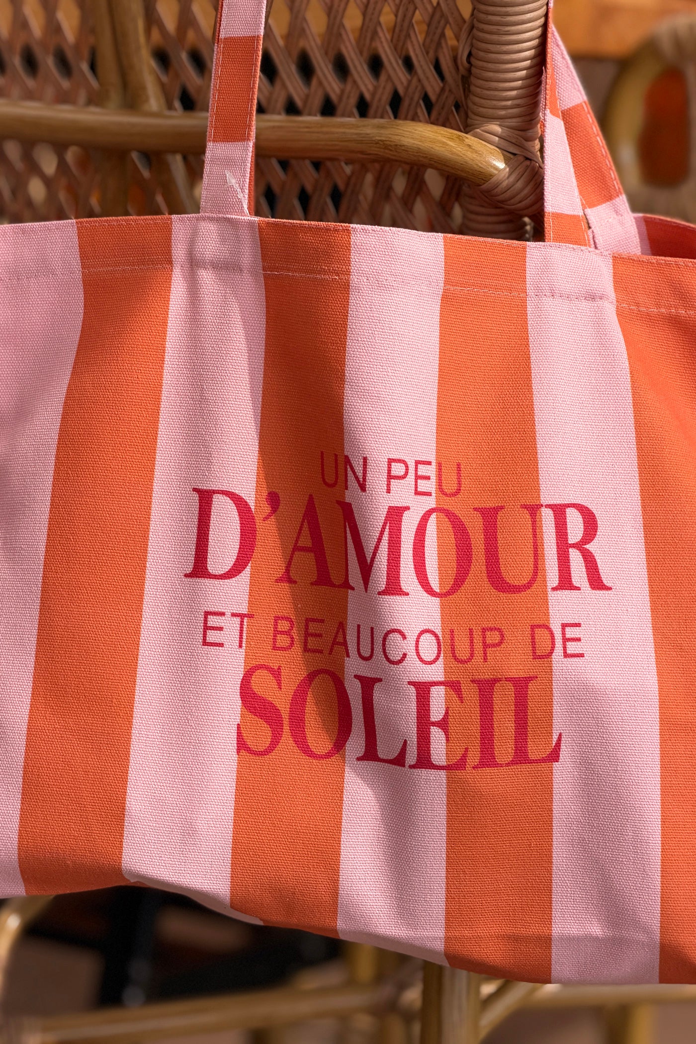 Sac tote bag rayures rose et orange Un peu d'amour et beaucoup de soleil