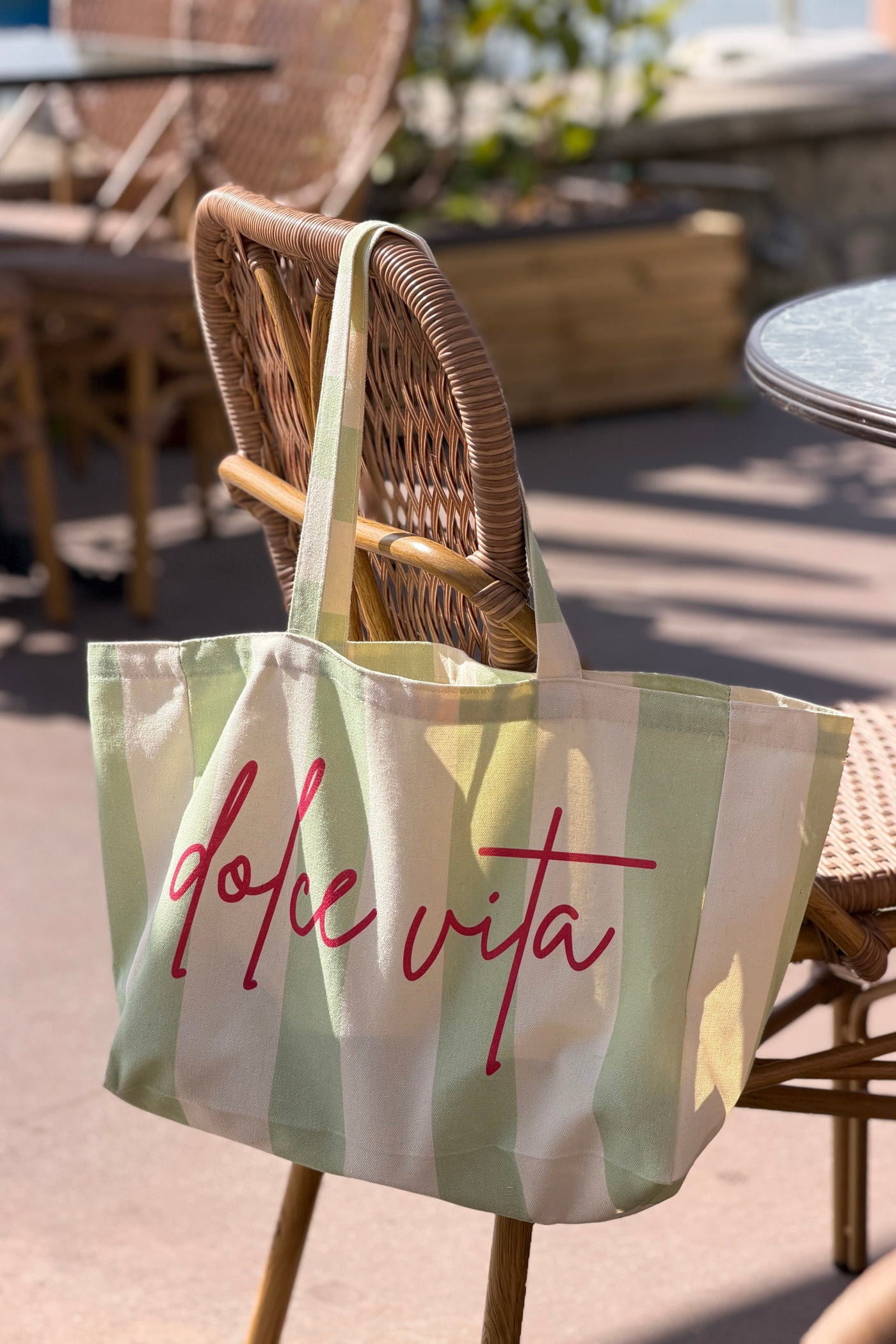 Sage Stripe “Dolce Vita” Canvas Tote Bag