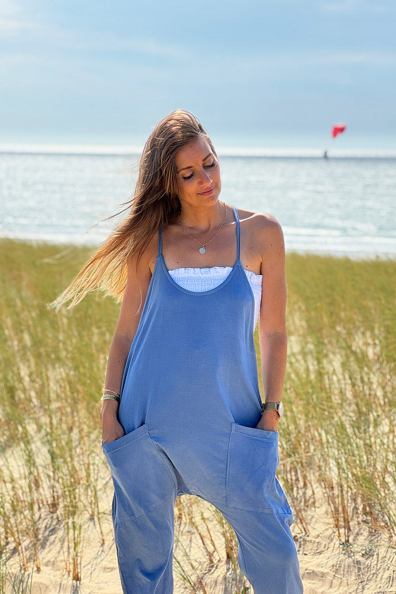 Blue Overall Jersey Jumper with Pockets