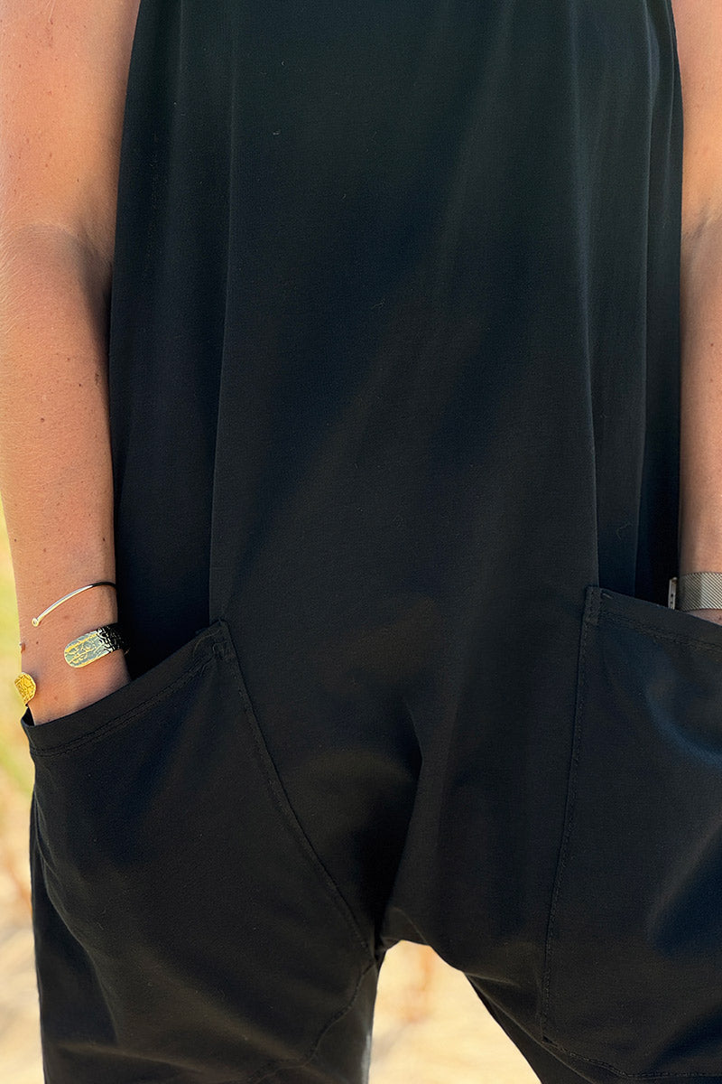 Black Overall Jersey Jumper with Pockets
