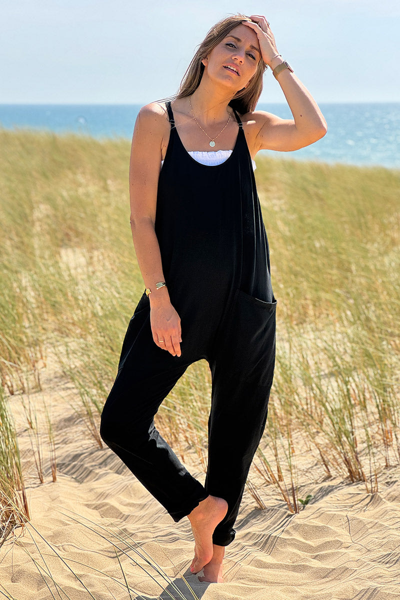Black Overall Jersey Jumper with Pockets
