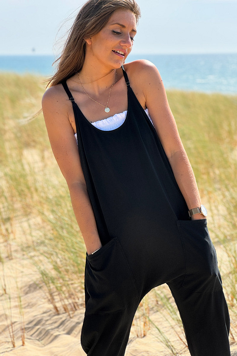 Black Overall Jersey Jumper with Pockets
