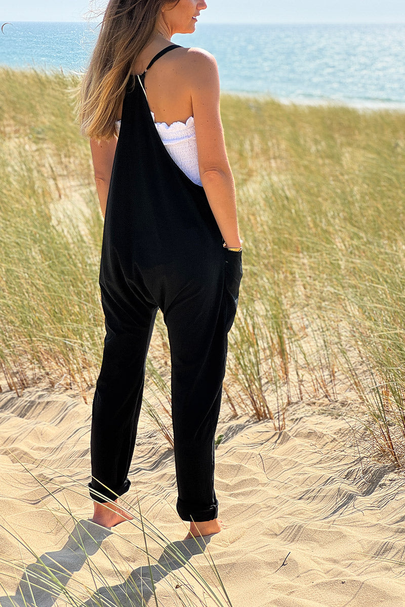 Black Overall Jersey Jumper with Pockets
