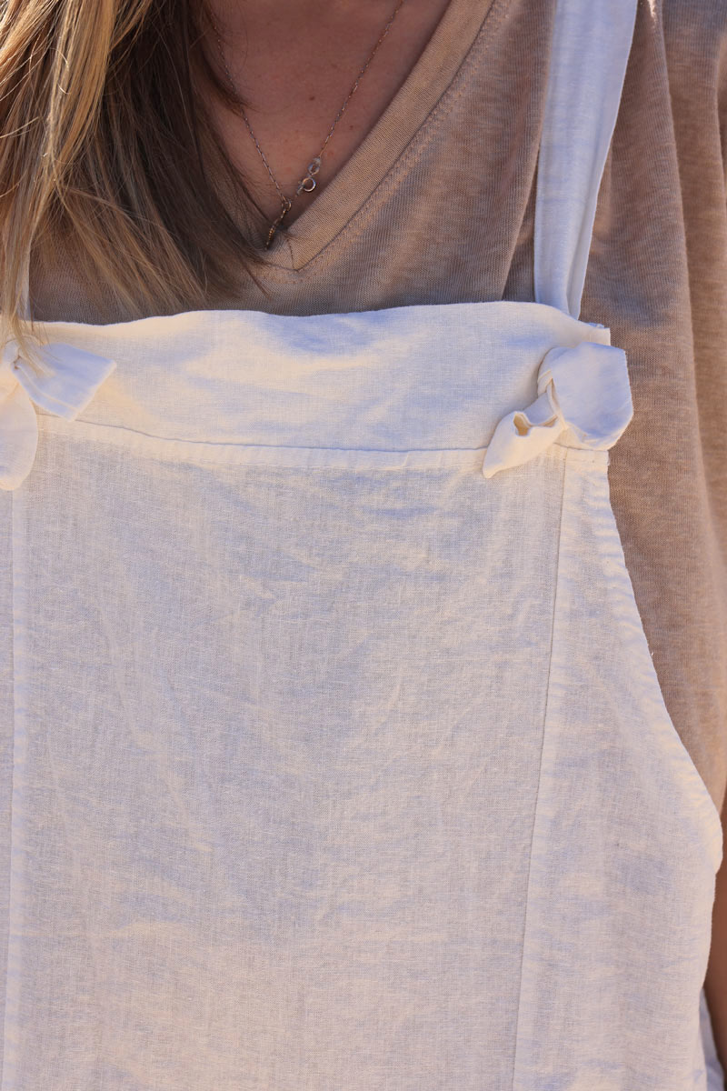 Off-white cotton and linen flowing overalls