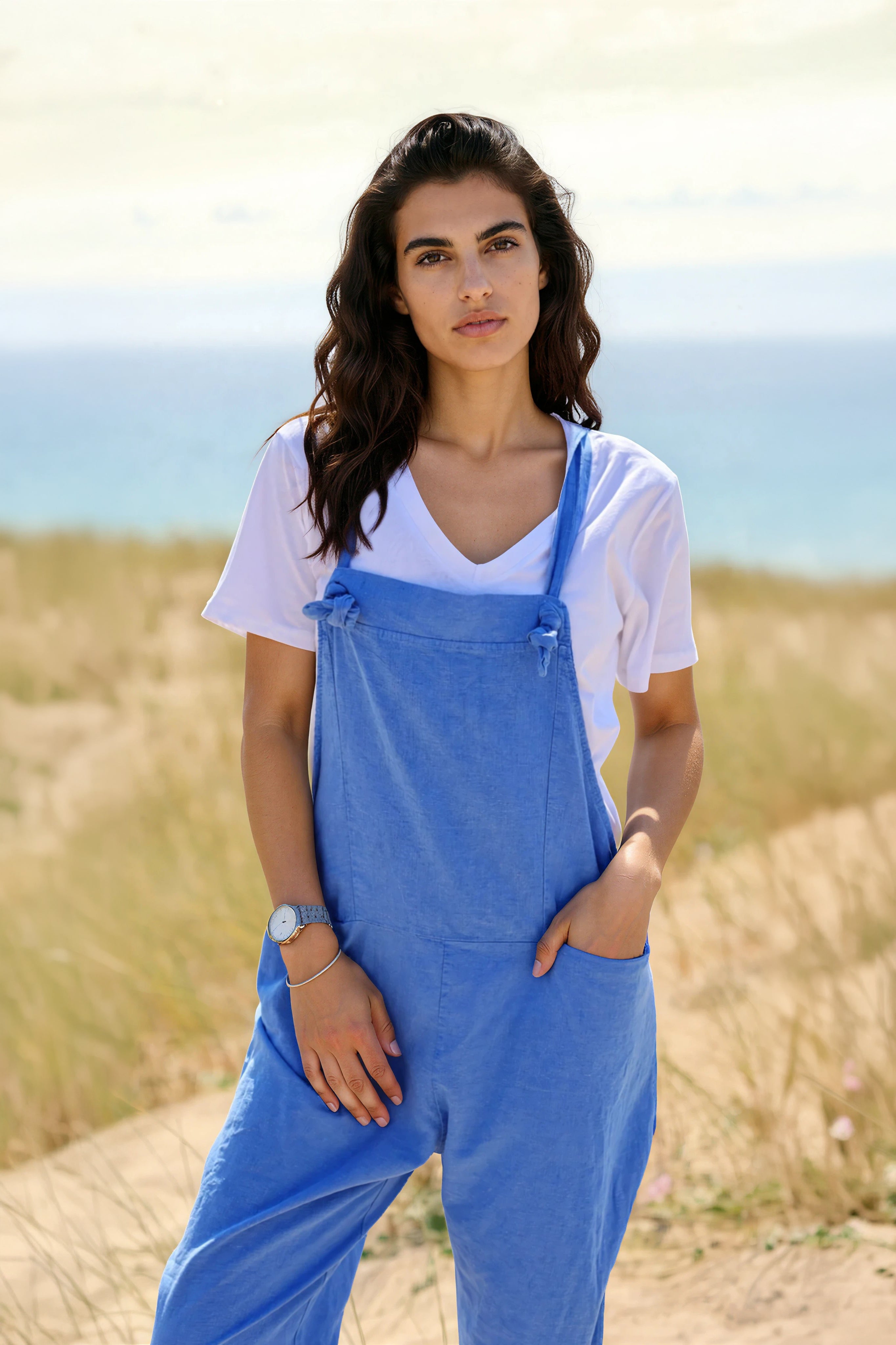 Royal Blue Cotton and Linen Flowing Overalls