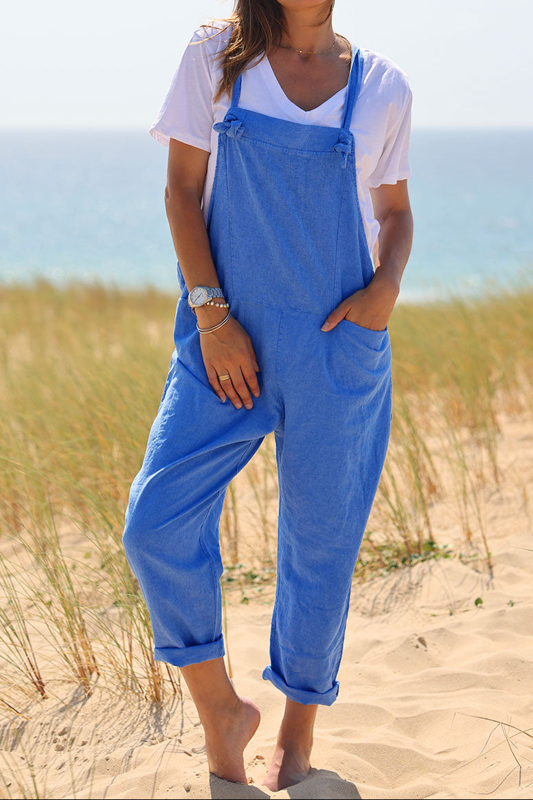 Royal Blue Cotton and Linen Flowing Overalls