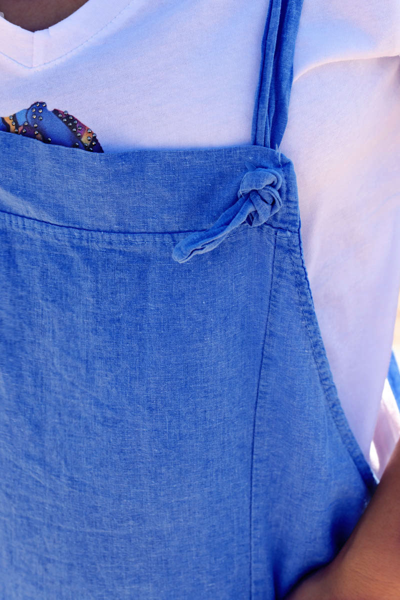 Royal blue cotton and linen flowing overalls