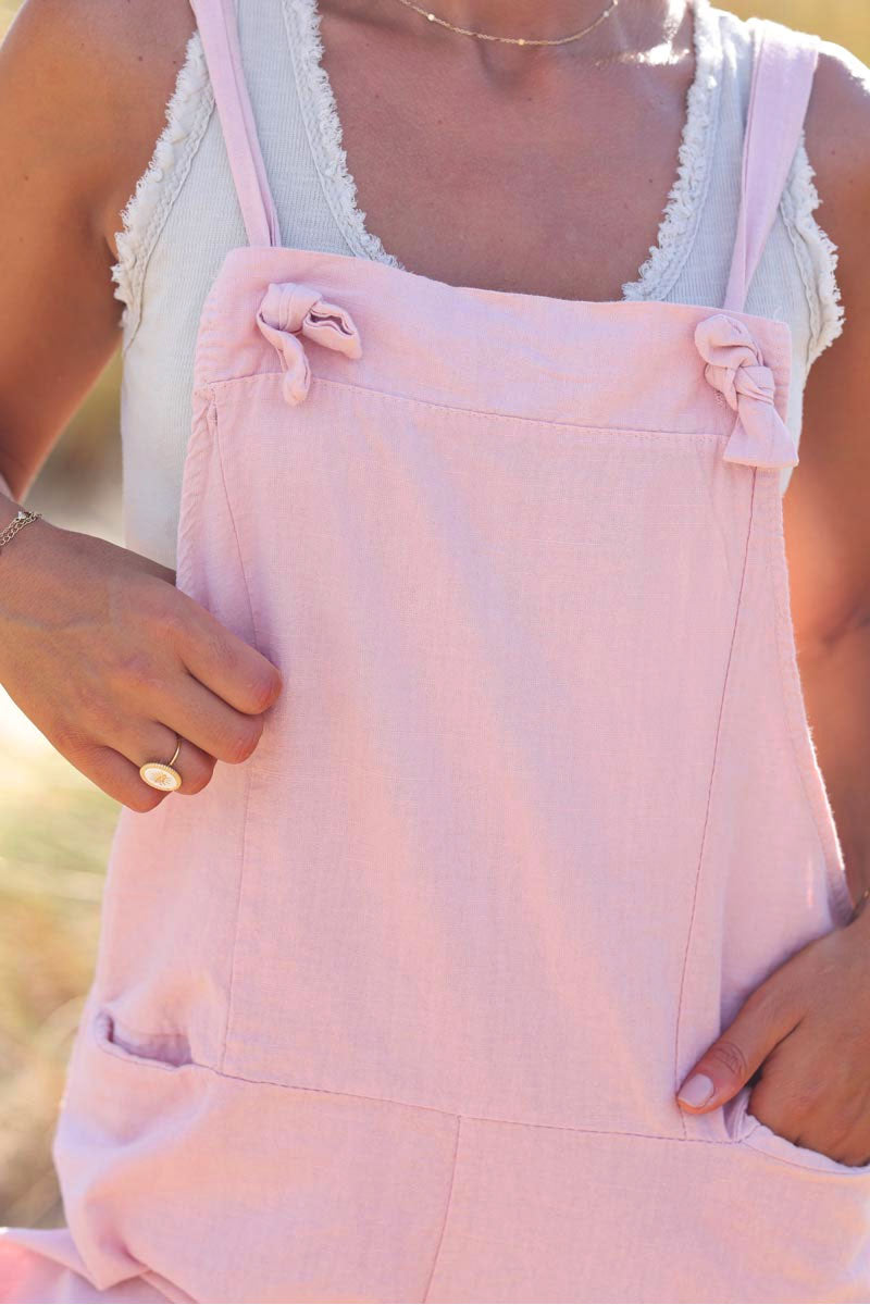 Soft pink cotton and linen flowing overalls