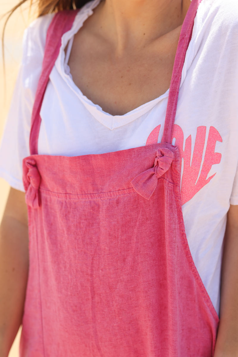 Fuchsia cotton and linen flowing overalls