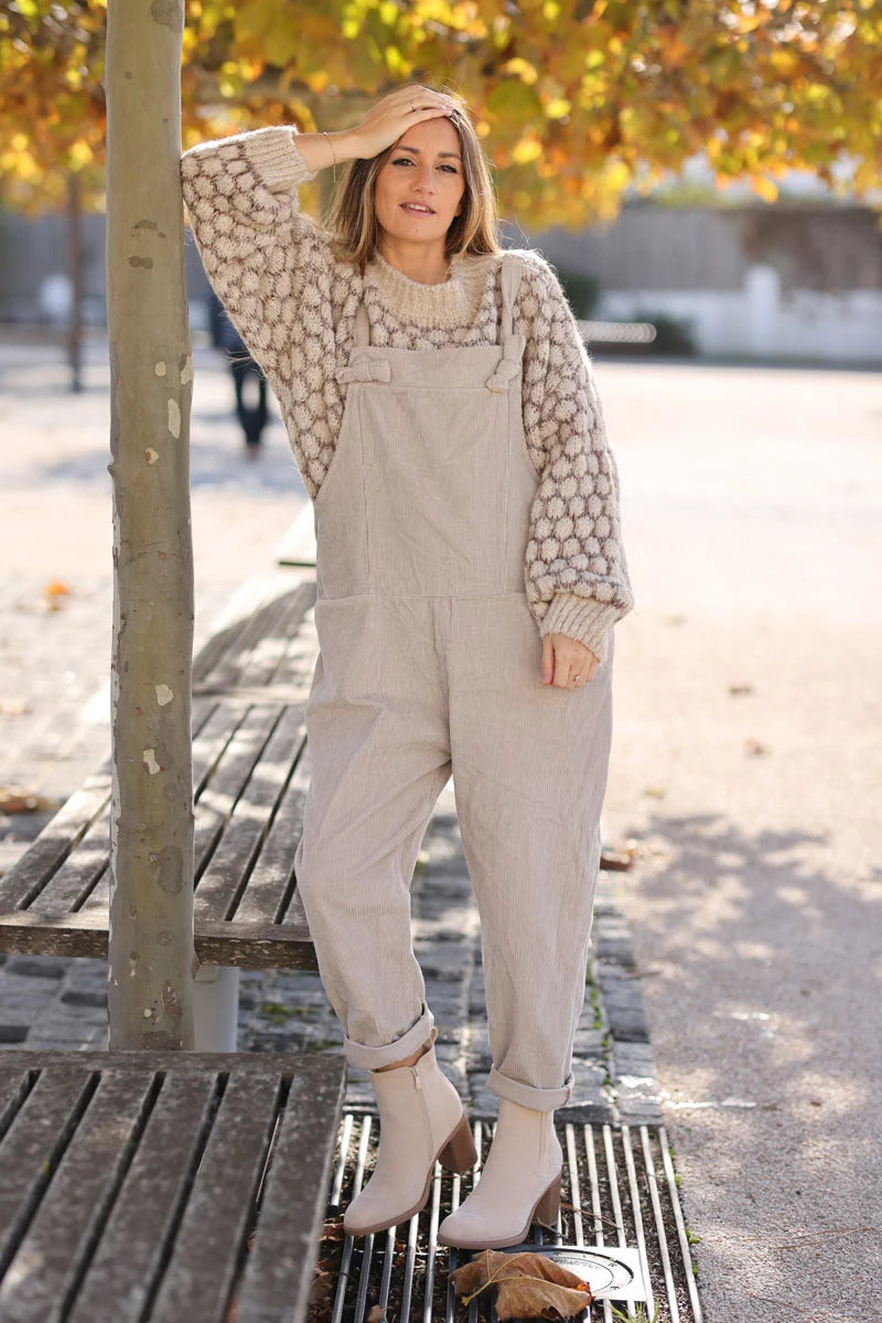 Relaxed fit overalls in beige corduroy 