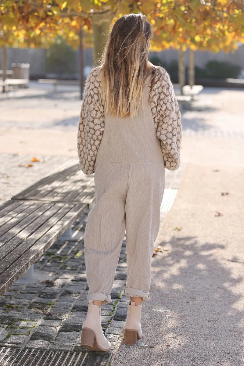 Relaxed fit overalls in beige corduroy 