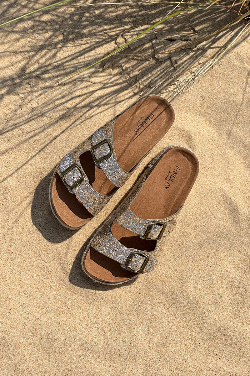 Gold Glitter Platform Espadrille Buckle Sandals