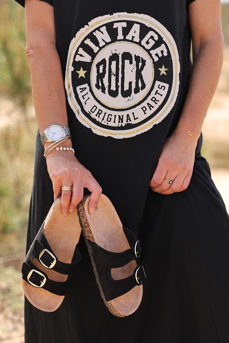 Sandales double brides noires semelle forme du pied chaussures pour femme style Birkenstock H028