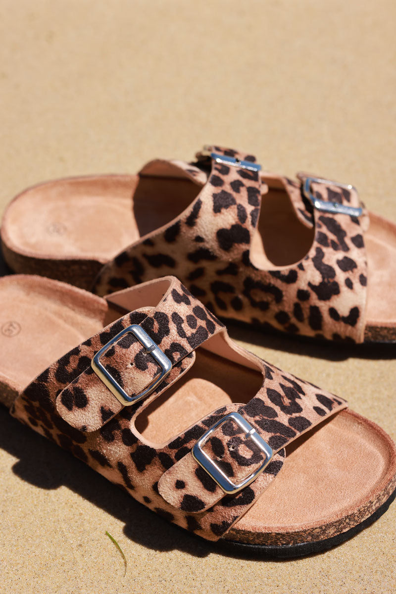 Leopard Buckle Strap Slip-On Sandals