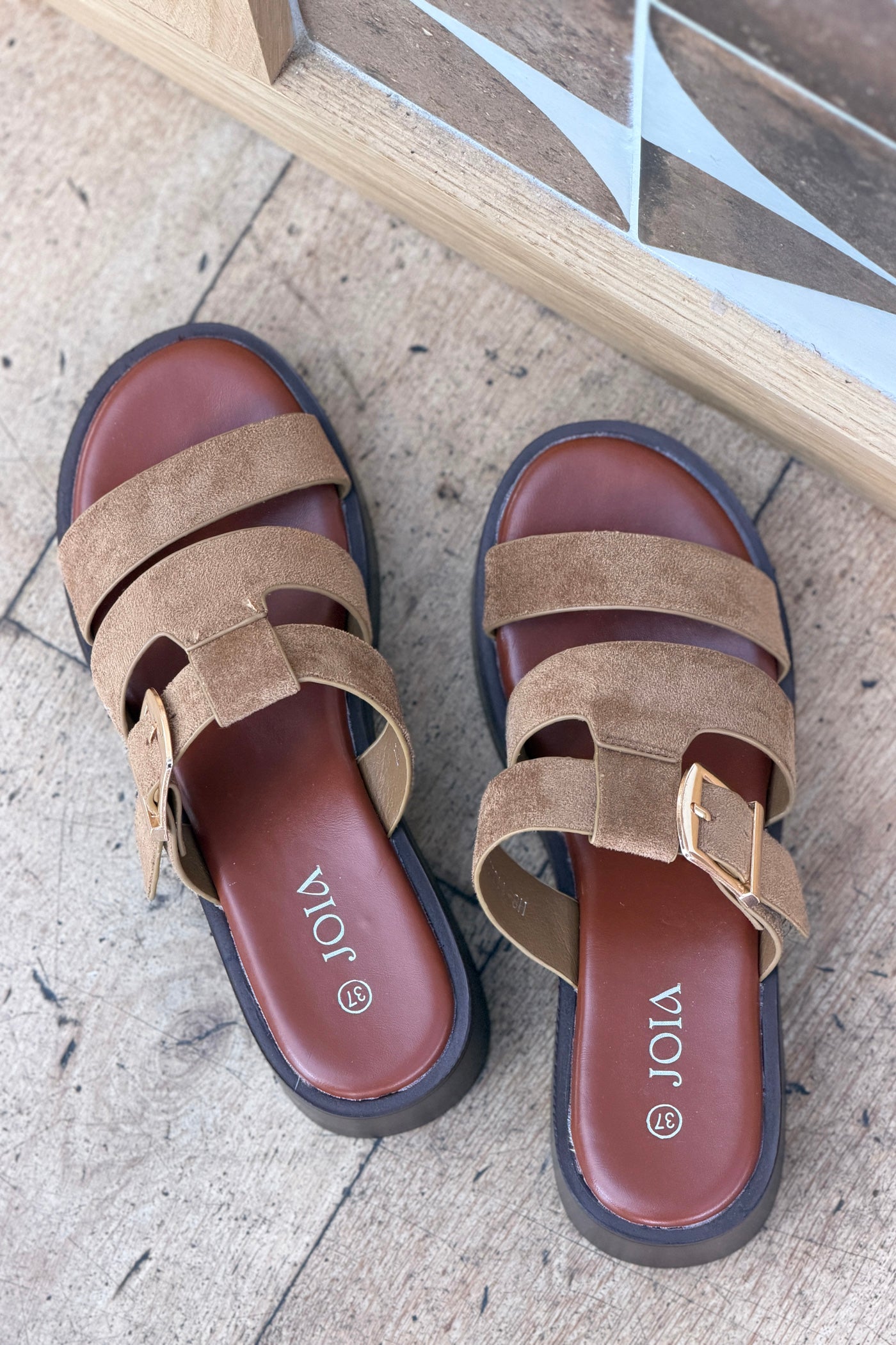 Beige Suedette Strappy Platform Sandals