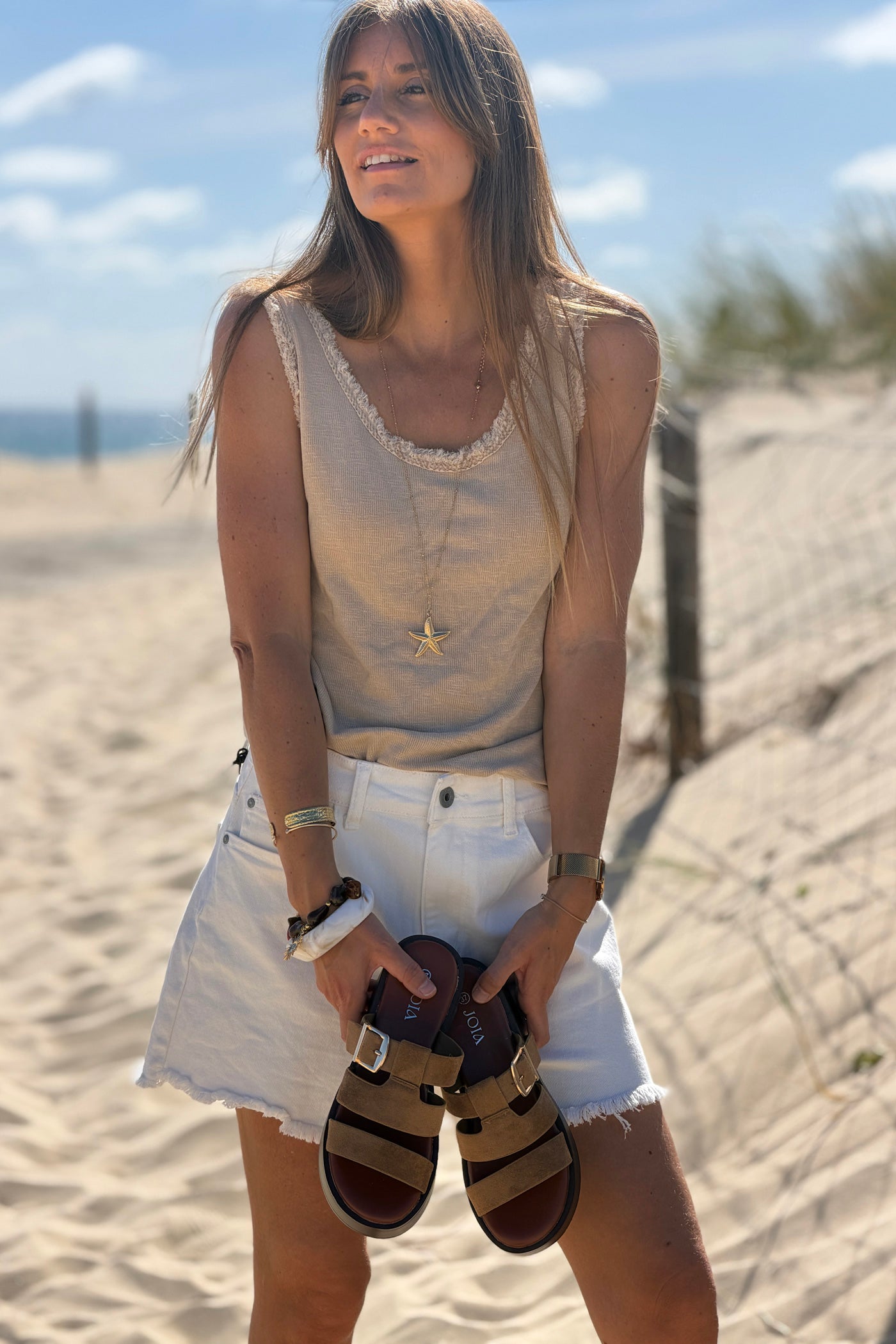 Beige Suedette Strappy Platform Sandals