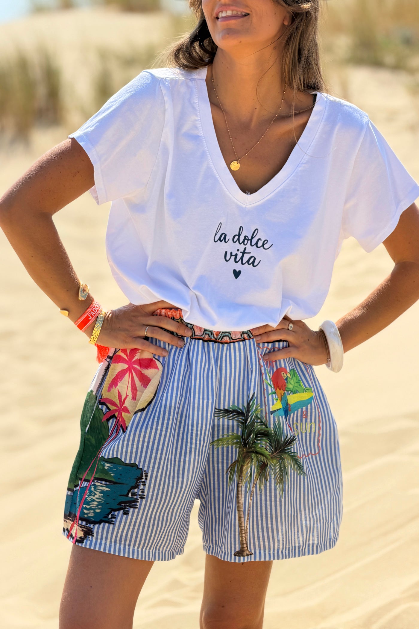 Blue Pinstripe Beach Shorts
