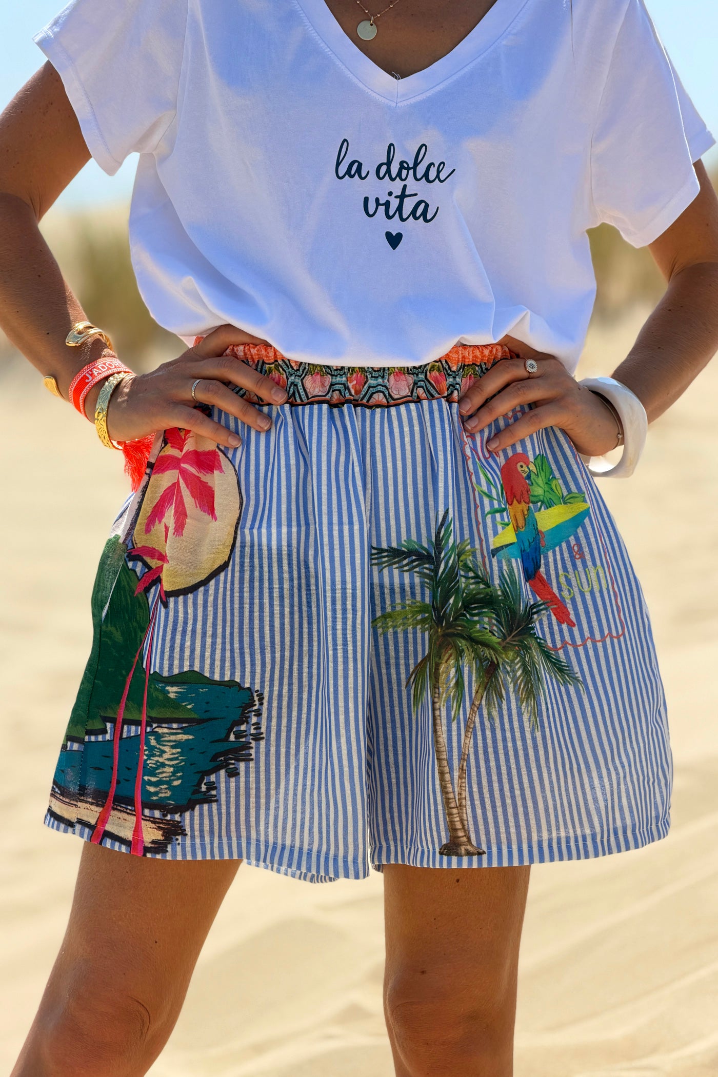 Blue Pinstripe Beach Shorts
