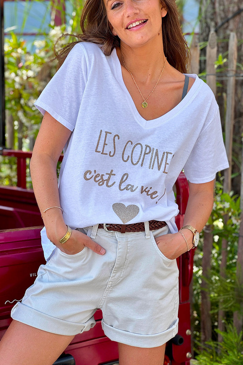 Beige Denim Belted Shorts