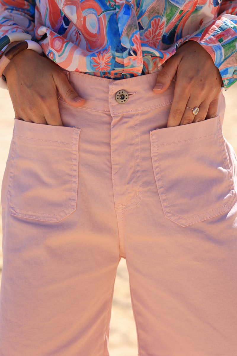 Soft pink bermuda shorts with patch pockets