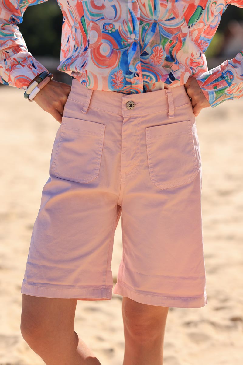 Soft pink bermuda shorts with patch pockets