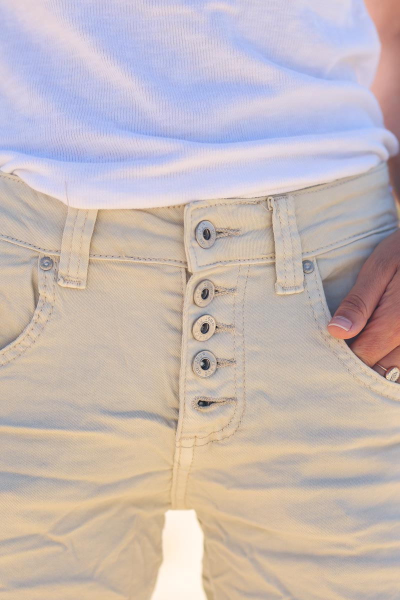 Beige stretch canvas shorts 5 buttons