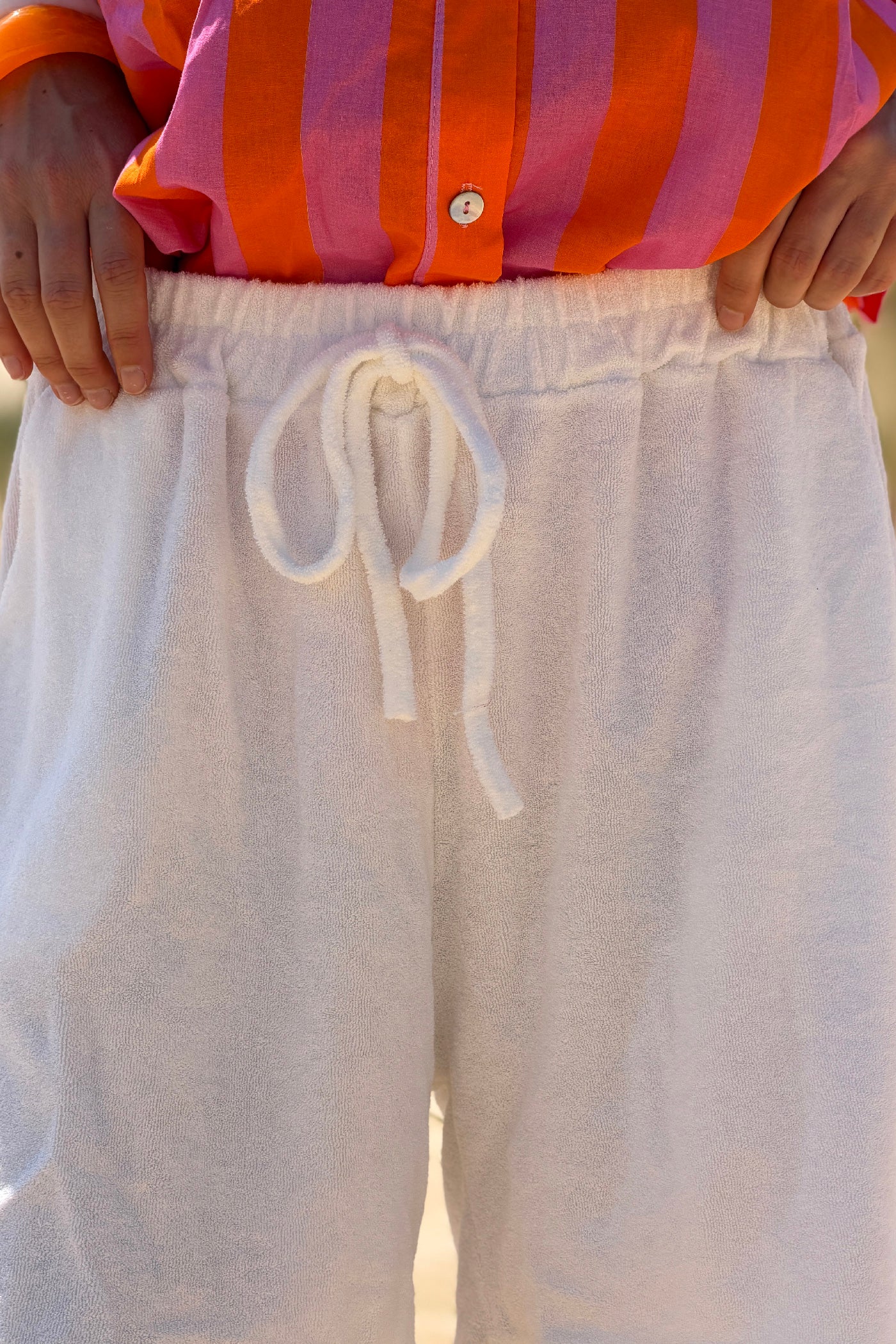 White Terry Knit Pull-On Shorts