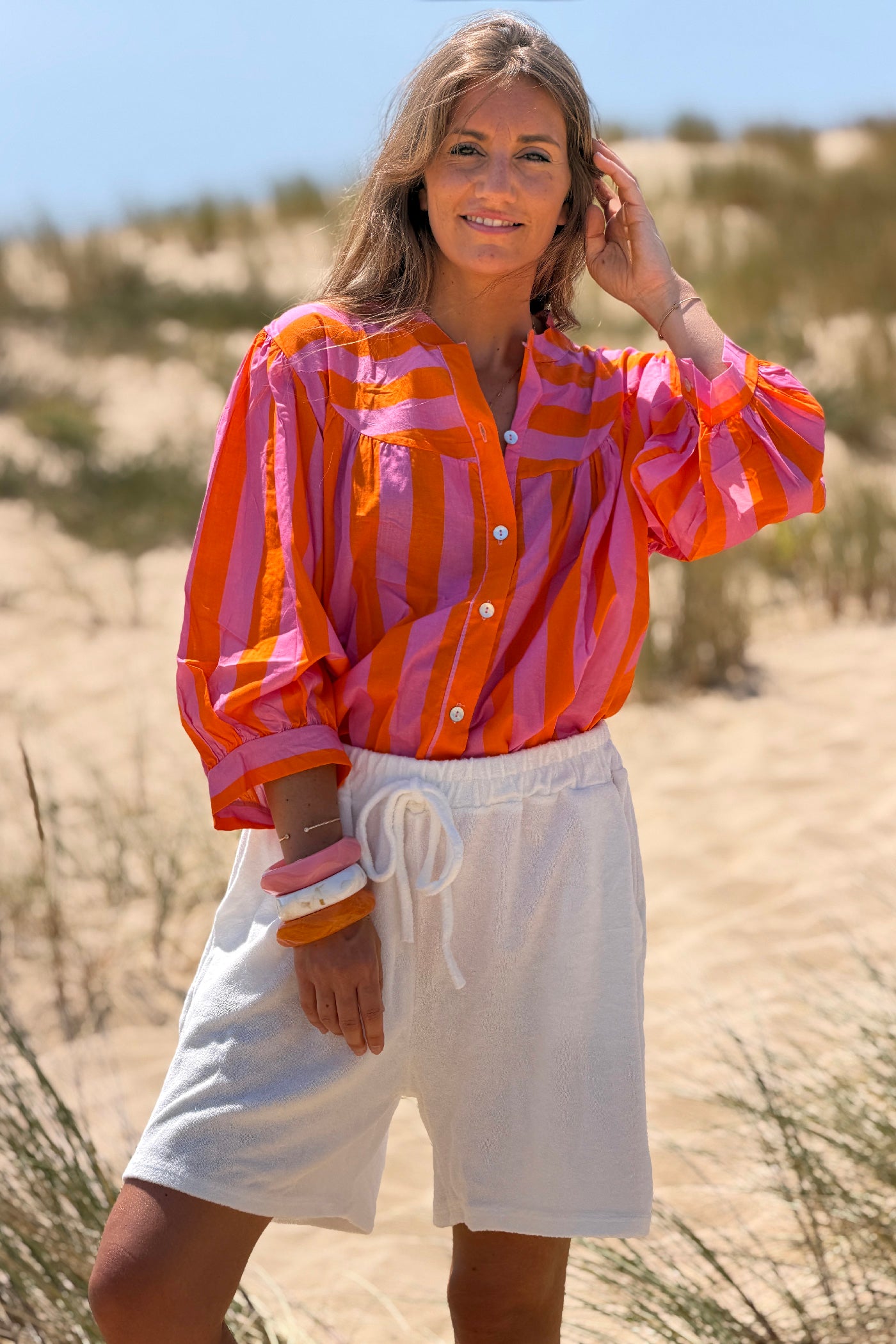 Short en éponge blanc fluide taille élastique