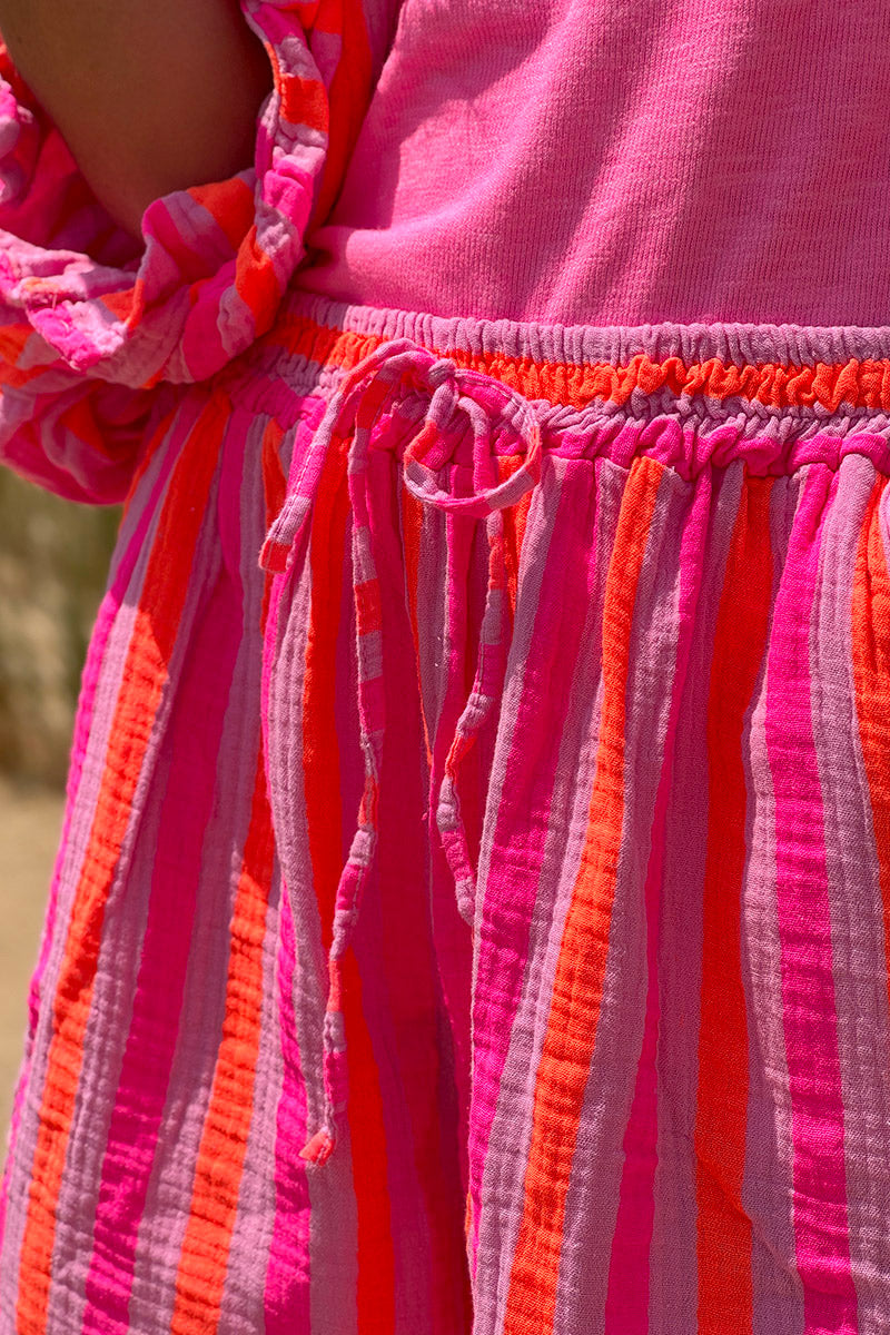 Neon Orange and Hot Pink Striped Pull-On Cabana Shorts