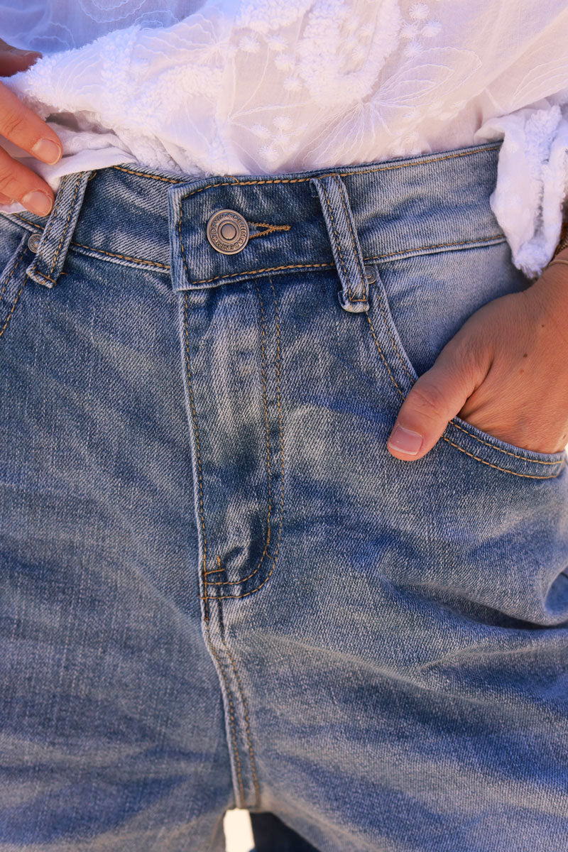 Short en jean délavé loose taille haute